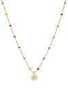 Estella Bartlett Rainbow Bead Cubic Zirconia Pendant Necklace In Gold