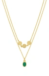 Estella Bartlett Textured Disc Green Onyx Duo Pendant Necklace In Gold