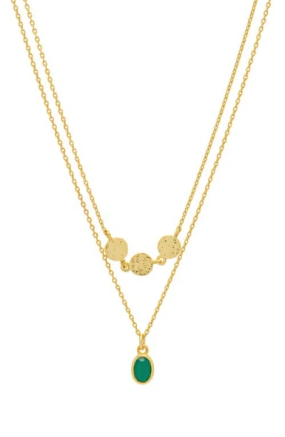 Estella Bartlett Textured Disc Green Onyx Duo Pendant Necklace In Gold