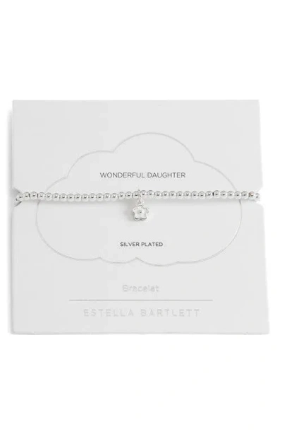 Estella Bartlett White Flower Sienna Beaded Stretch Bracelet In Silver