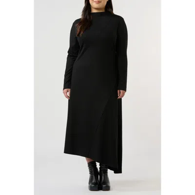 Estelle Abagail Asymmetric Hem Midi Sweater Dress In Black
