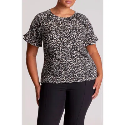 Estelle Abstract Geo Flutter Sleeve Top In Black