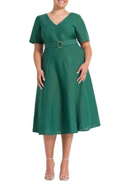 Estelle Aelin Linen Blend Fit & Flare Midi Dress In Green