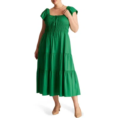 Estelle Alana Smocked Fit & Flare Cotton Tiered Midi Dress In Green