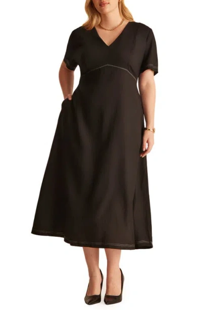 Estelle Alena Linen Blend Midi Dress In Brown