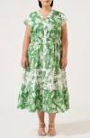 Estelle Amazonia Print Cotton Poplin Midi Shirtdress In Green Print