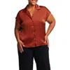 Estelle Amber Satin Button-up Blouse In Rust