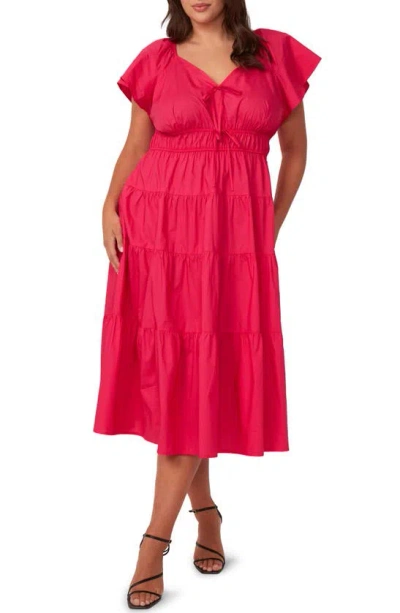 Estelle Ana Cotton Midi Dress In Dragon Fruit