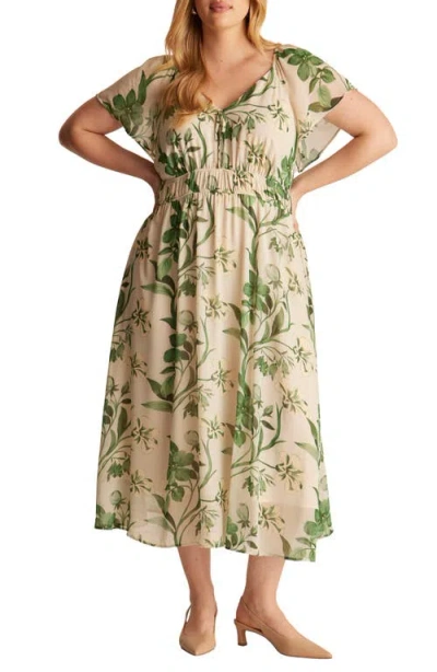 Estelle Anaya Floral Print Midi Dress In Brown