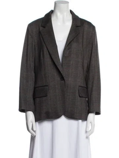 Pre-owned Estelle And Finn Plaid Print Blazer In Brown