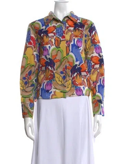Pre-owned Estelle And Finn Printed Long Sleeve Button-up Top In Multi