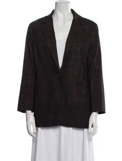 Pre-owned Estelle And Finn Suede Plaid Print Blazer In Brown