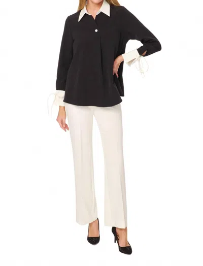 Estelle And Finn Tie Sleeve Tunic Top In Black/ivory In Multi