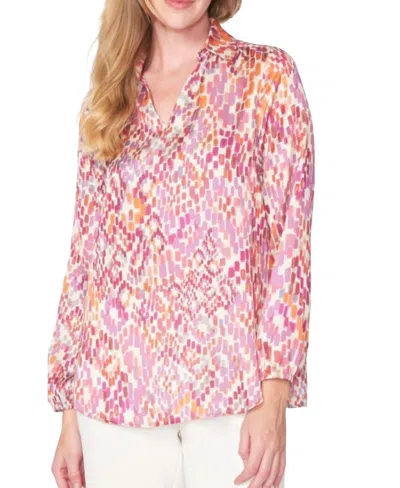 Estelle And Finn Tiles V-neck Top In Pink Multi
