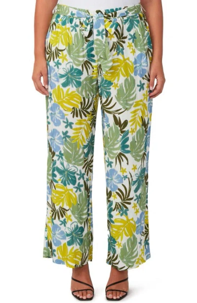 Estelle Antibes Belted Wide Leg Pants In Sky/ Citron