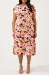 Estelle Atreides Floral Midi Dress In Pink Print