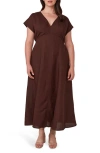 Estelle Aubrey Cutout Linen Blend Midi Dress In Chocolate