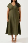Estelle Aubrey Cutout Linen Blend Midi Dress In Olive