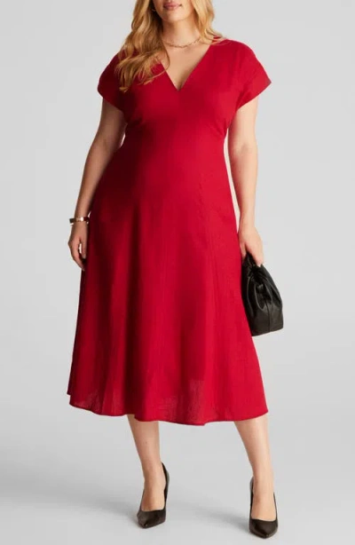 Estelle Aubrey Cutout Linen Blend Midi Dress In Red