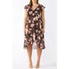 Estelle Azalea Petal Faux Wrap Dress In Brown Print