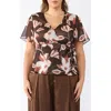 Estelle Azalea Petal Wrap Top In Brown Print