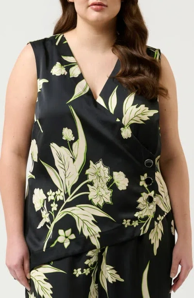 Estelle Baia Floral Sleeveless Button-up Top In Black