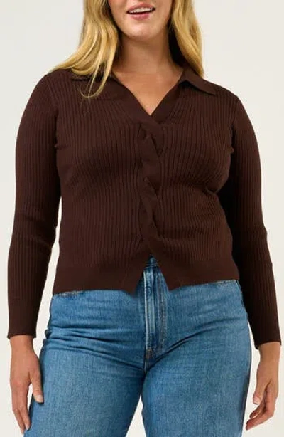 Estelle Bronti Twist Front Rib Sweater In Brown