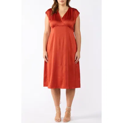 Estelle Burning Desert Satin Dress In Rusty Orange