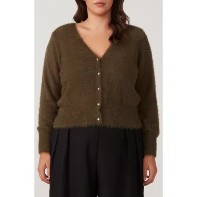 Estelle Camille Pearl Button Cardigan In Olive