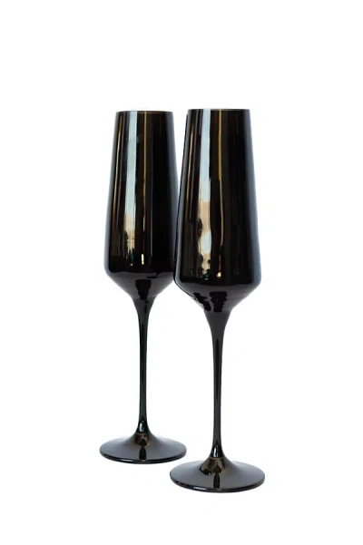 Estelle Colored Glass Champagne Flute Set In Black
