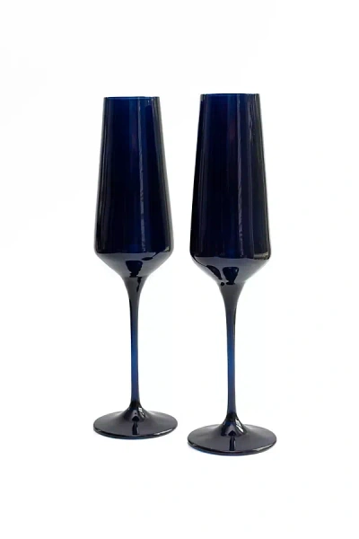 Estelle Colored Glass Champagne Flute Set In Blue