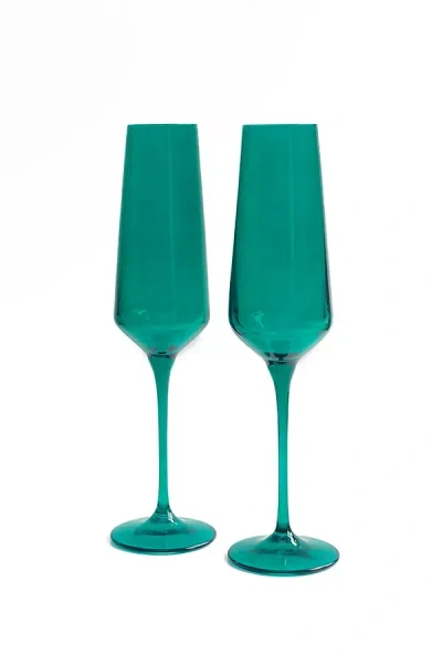 Estelle Colored Glass Champagne Flute Set In Green