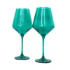 Estelle Colored Glass Hand-blown Wine Glass 2-piece Set In Emerald Green
