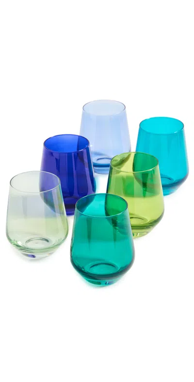 Estelle Colored Glass Stemless Set Of 6 In E Grn/c Bl/m Grn/f Grn/r Bl/tl