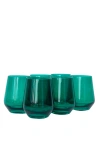 Estelle Colored Glass Stemless Wine Glass Set In Green