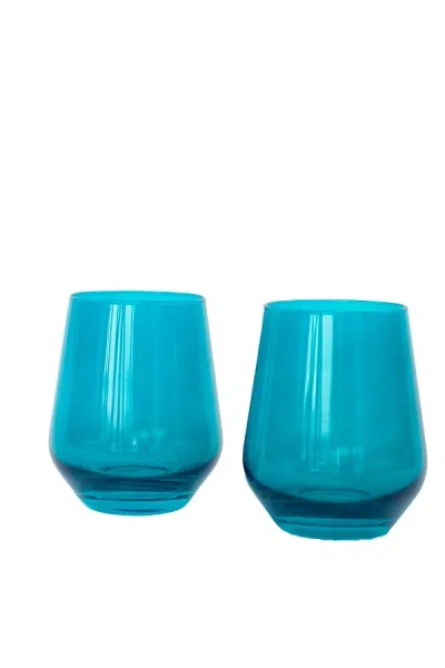 Estelle Colored Glass Stemless Wine Glass Set In Blue