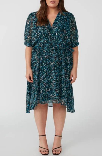 Estelle Diane Ruffle Floral Dress In Blue/ Turquoise