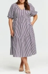 Estelle Dominica Stripe Midi Dress In Plum/ Milk