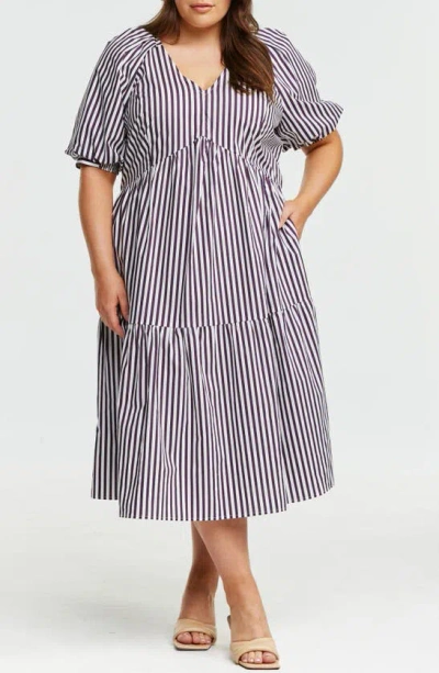 Estelle Dominica Stripe Midi Dress In Plum/ Milk