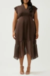 Estelle Dune Dancer Chiffon Trim Linen Blend Dress In Chocolate