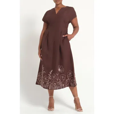 Estelle Emery Print Linen Blend Maxi Dress In Brown