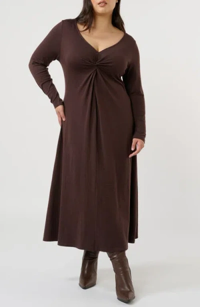 Estelle Equinox Long Sleeve A-line Dress In Brown