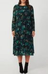 Estelle Foliage Whisper Long Sleeve Midi Dress In Green Print