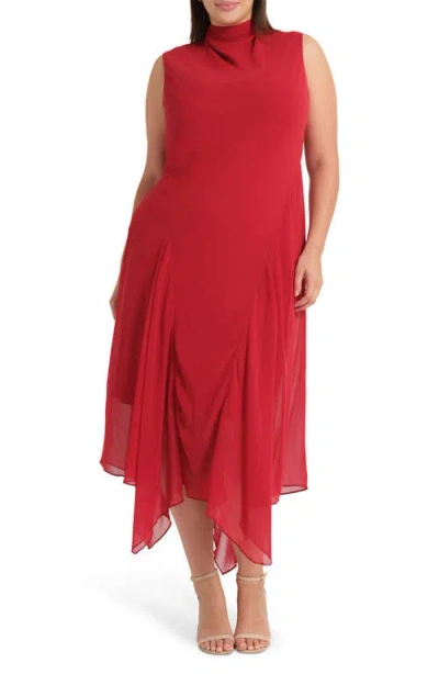 Estelle Holly Handkerchief Hem Midi Dress In Red
