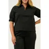 Estelle Jolene Puff Sleeve Half Zip Top In Black