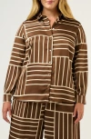 Estelle Josie Geo Stripe Satin Button-up Shirt In Brown