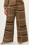 Estelle Josie Geo Stripe Satin Pants In Brown