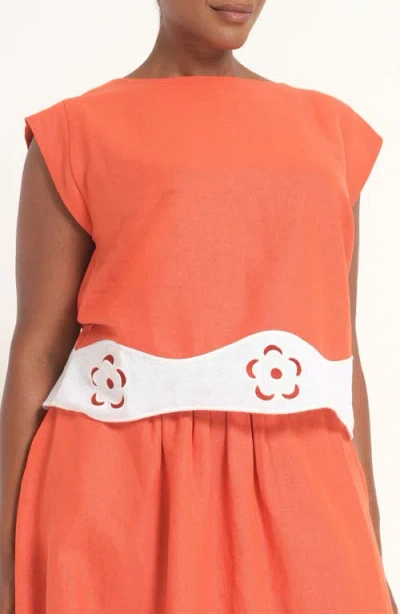 Estelle Kaia Colorblock Embroidered Top In Orange
