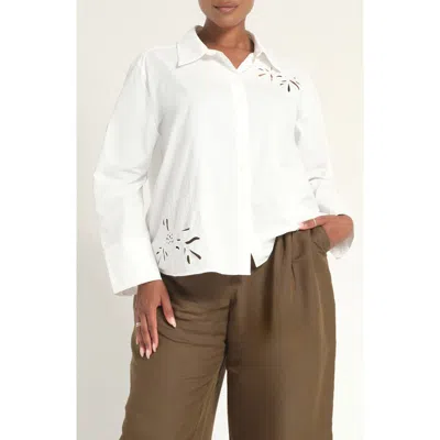 Estelle Kalani Eyelet Cotton Shirt In White