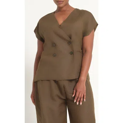Estelle Katrina Double Breasted Linen Blend Jacket In Brown